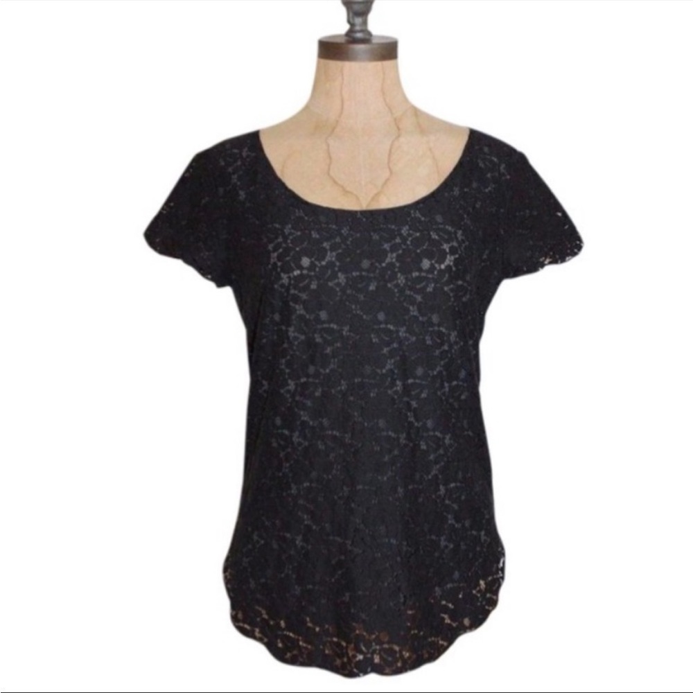 SzM Aritzia Talula Betsy Black lined lace short sleeve blouse VVGUC